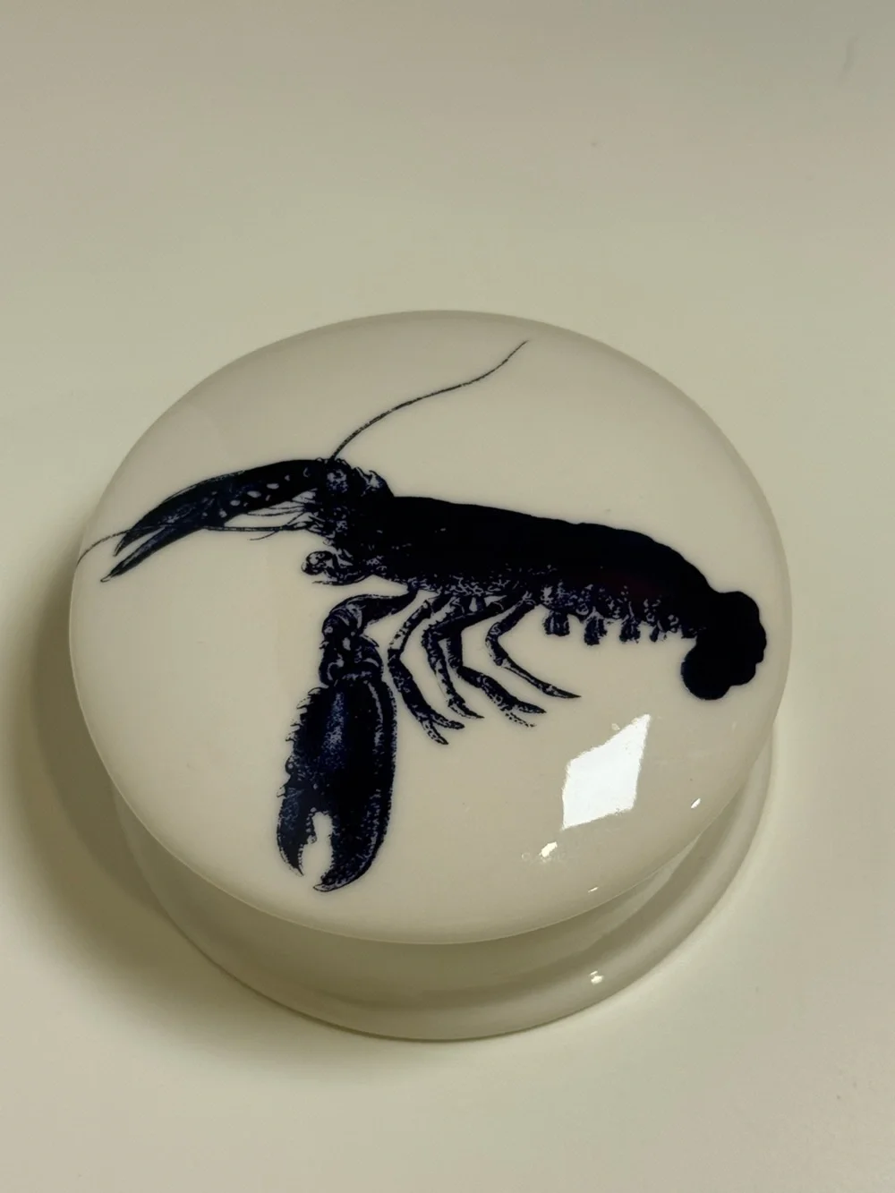 Caskata Blue Lobster Porcelain Round Trinket Jewelry Box 
